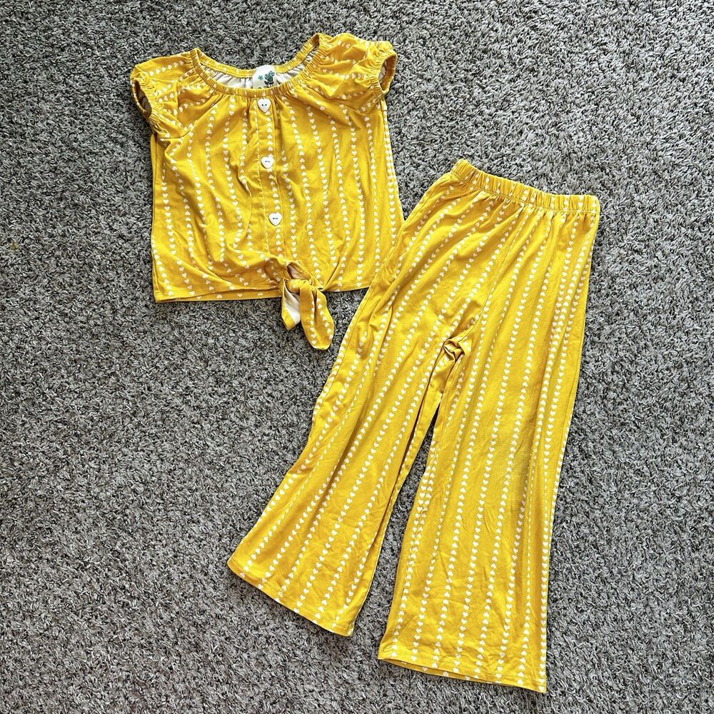 Lily Bleu Girls Sz 6 2 Piece Pants Set Yellow Heart Stretchy